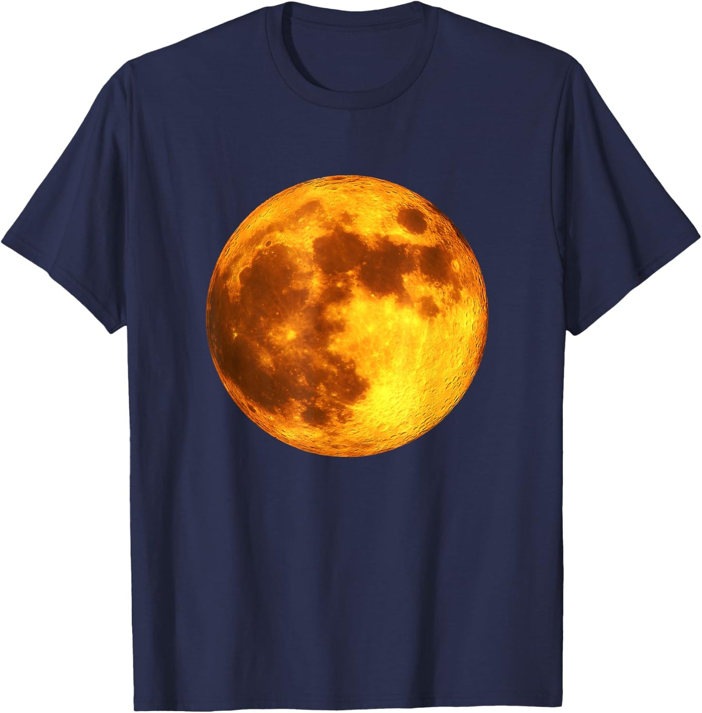Full Moon Space Art -Amber Orange Moon T-Shirt - T-Shirt | Navy