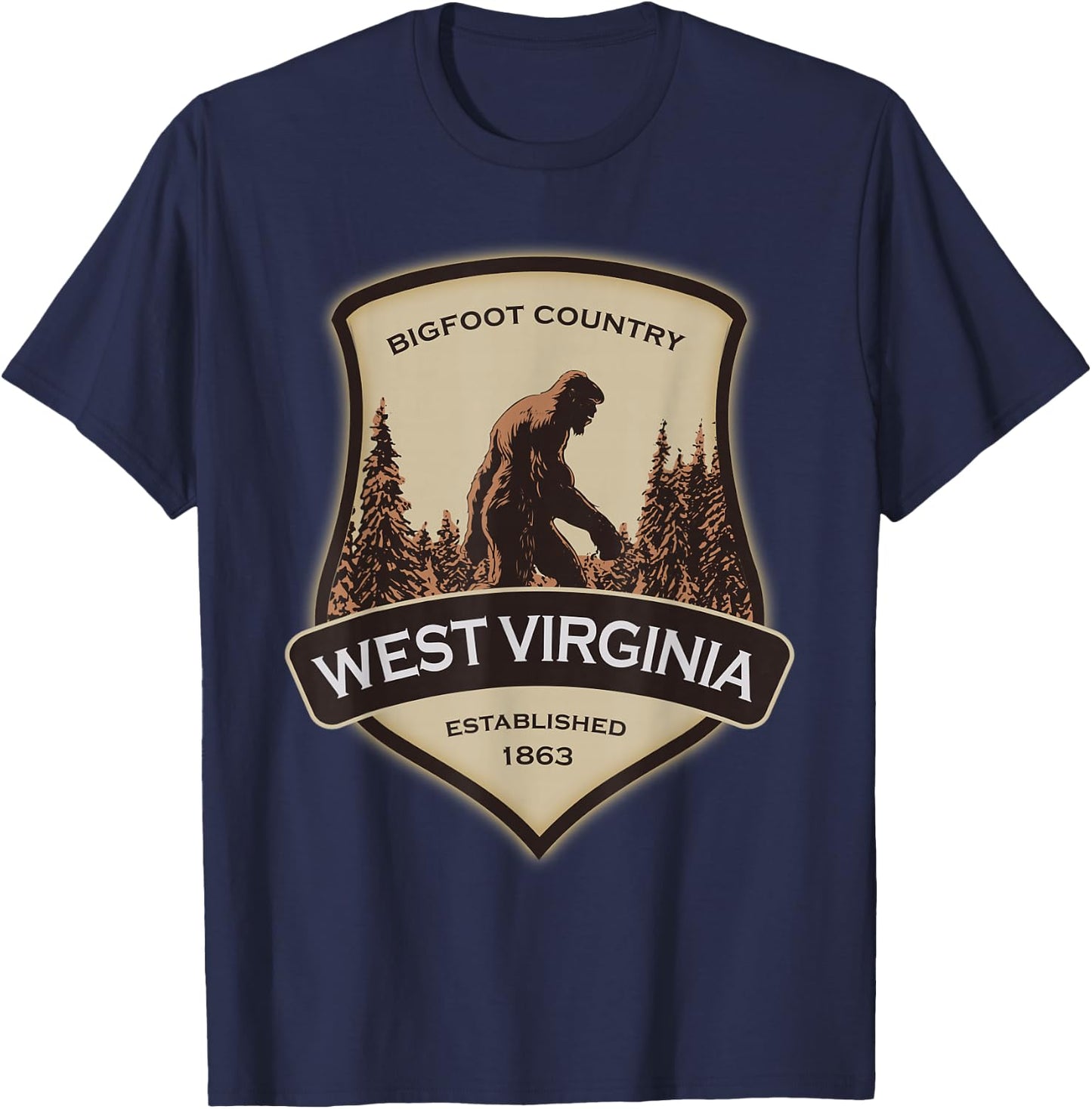 West Virginia and a Bigfoot, or a Sasquatch T-Shirt - T-Shirt | Navy