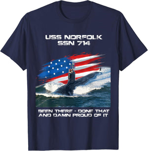 USS Norfolk SSN-714 American Flag Submarine Veteran Xmas T-Shirt - T-Shirt | Navy