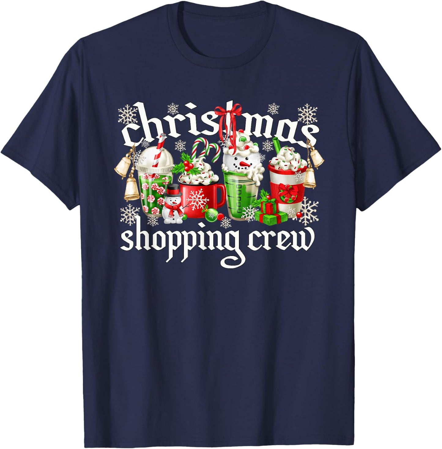Cute Xmas Coffee Mug Sets Christmas Shopping Crew T-Shirt - T-Shirt | Navy