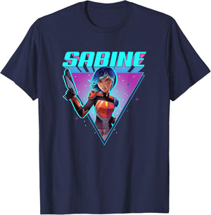 Star Wars Forces Of Destiny Sabine Wren Bright Neon Portrait T-Shirt - T-Shirt | Navy