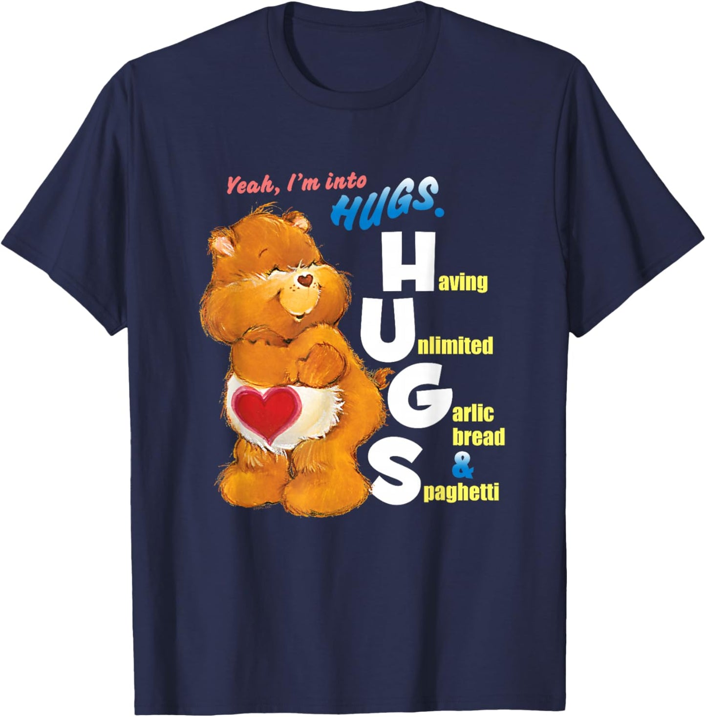 Care Bears Into Hugs Garlic Bread & Spaghetti Funny Cartoon T-Shirt - T-Shirt | Navy