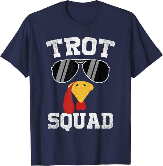 Running Turkey Sunglasses Trot Squad Thanksgiving T-Shirt - T-Shirt | Navy