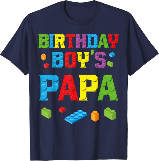 Master Builder Birthday Boy's Papa Building Bricks Blocks T-Shirt - T-Shirt | Navy