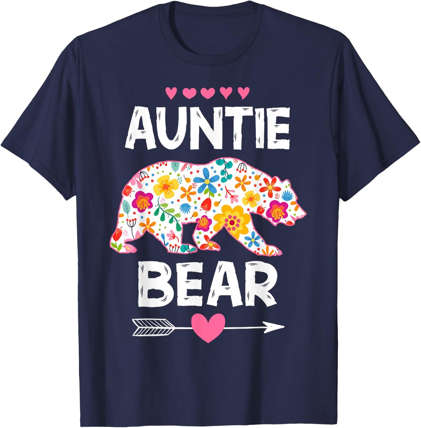 Auntie Bear Cute Floral Mother's Day Family Matching Party T-Shirt - T-Shirt | Navy
