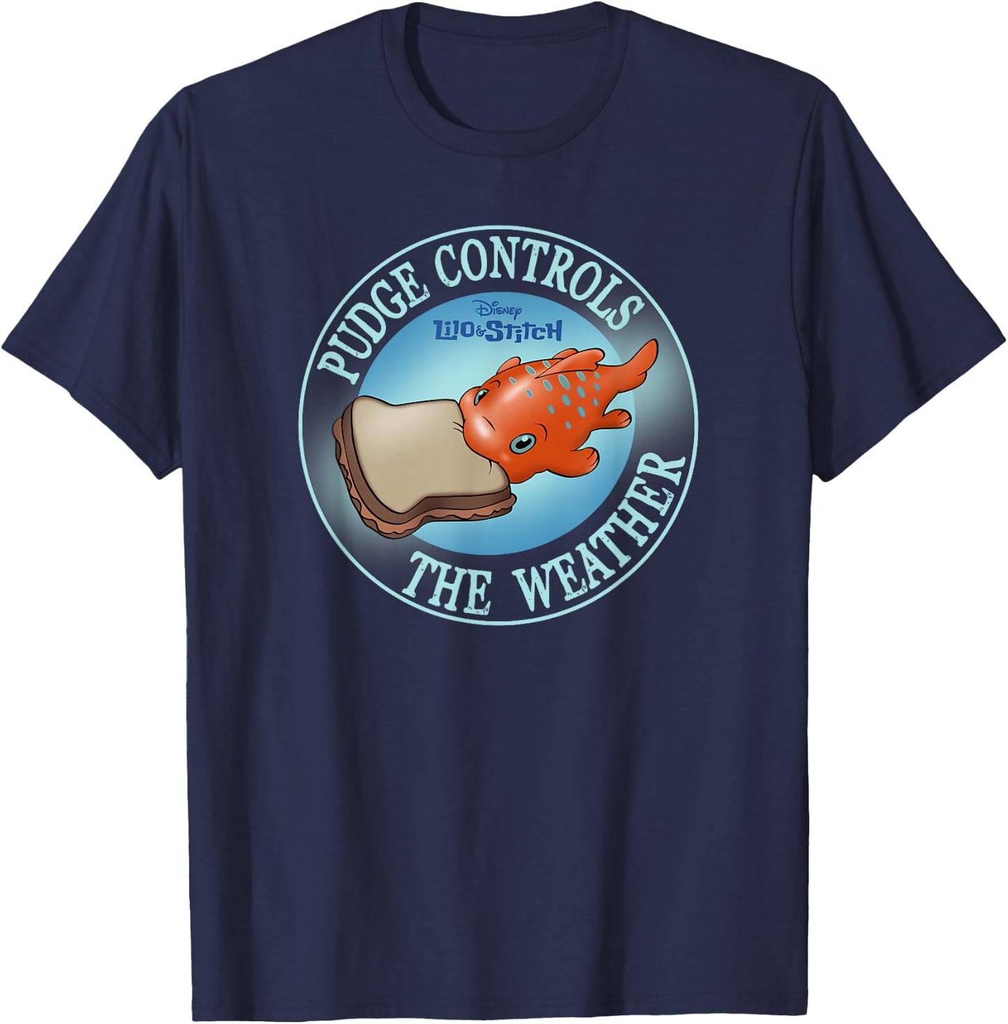 Disney Lilo & Stitch Pudge Controls The Weather Poster T-Shirt - T-Shirt | Navy