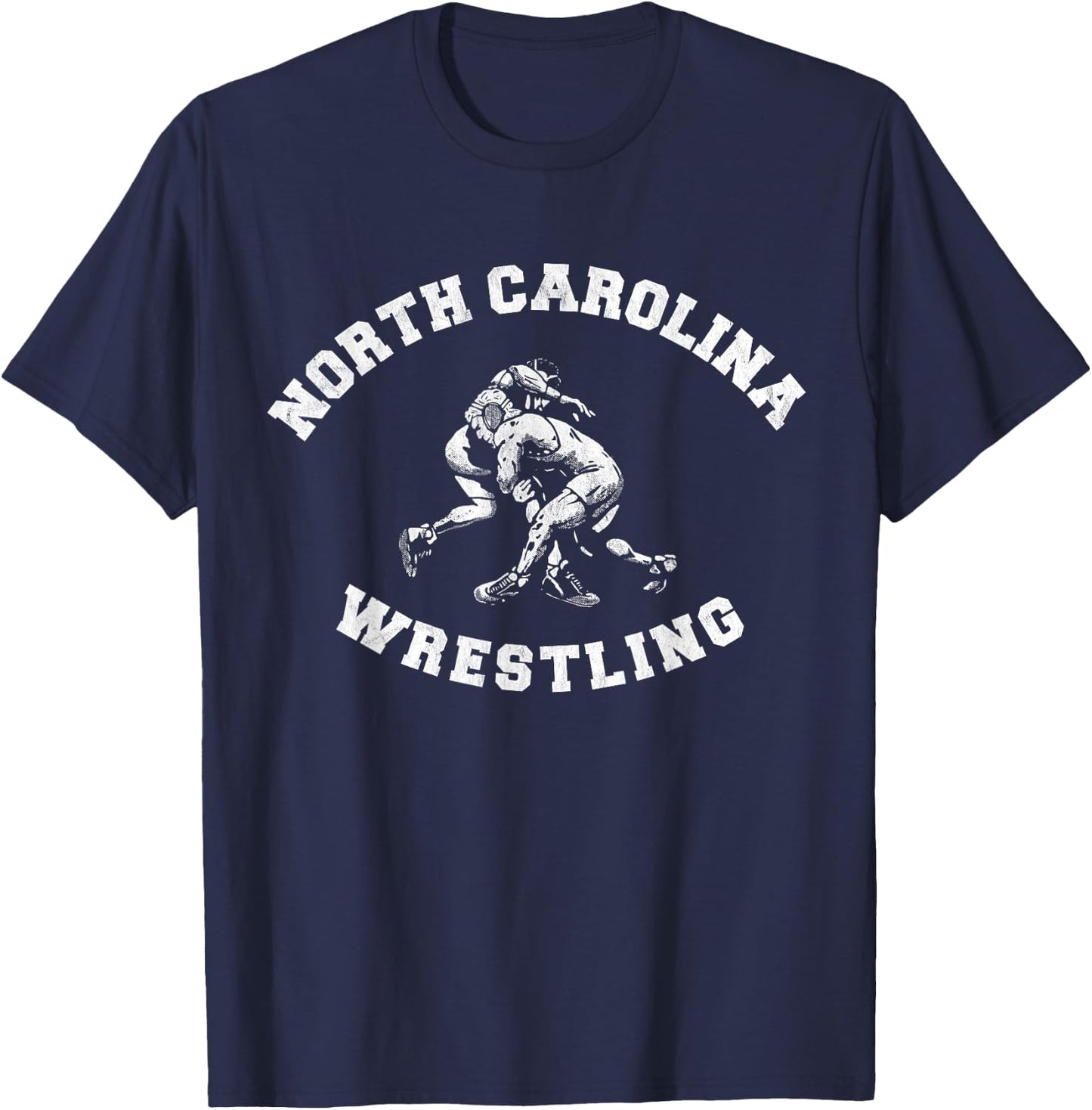 North Carolina Wrestling Distressed Retro Freestyle Wrestler T-Shirt - T-Shirt | Navy