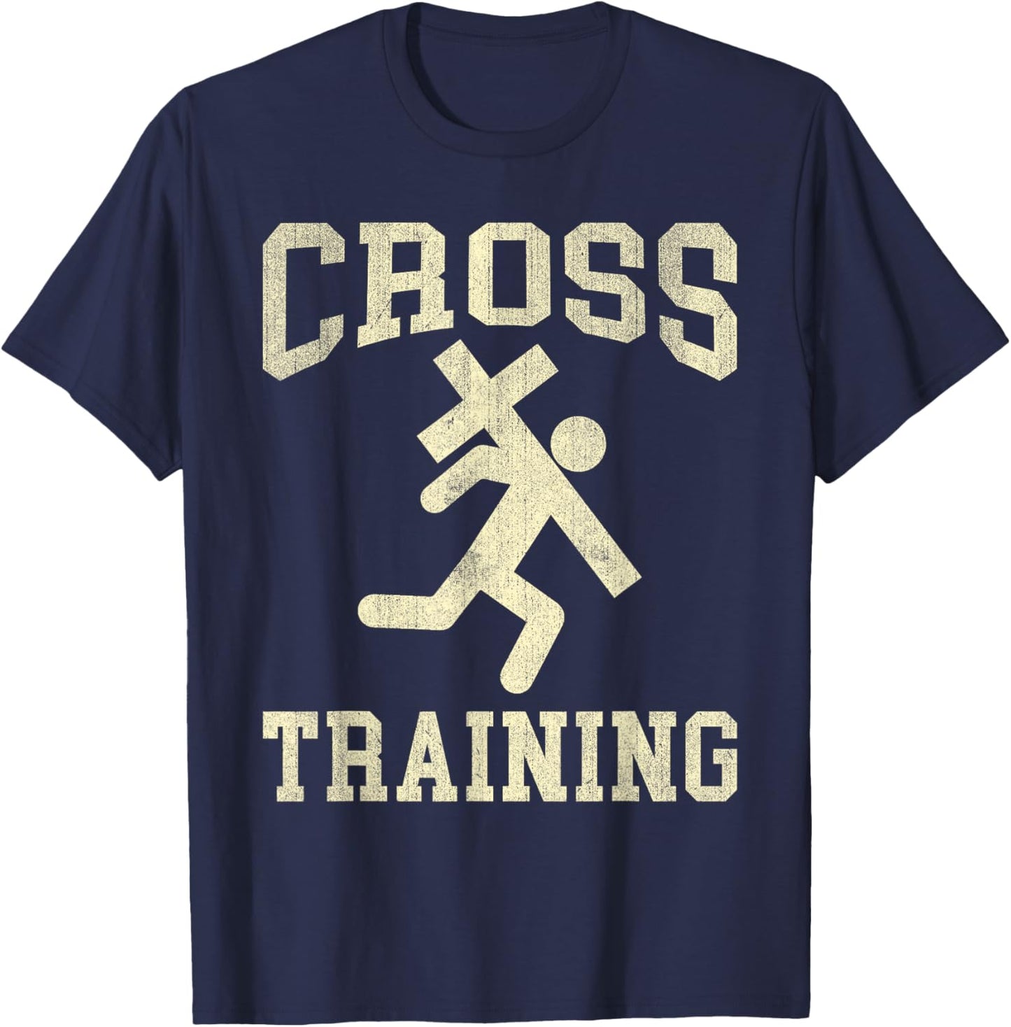 Cross Training Funny Running Christian Cross Vintage T-Shirt - T-Shirt | Navy