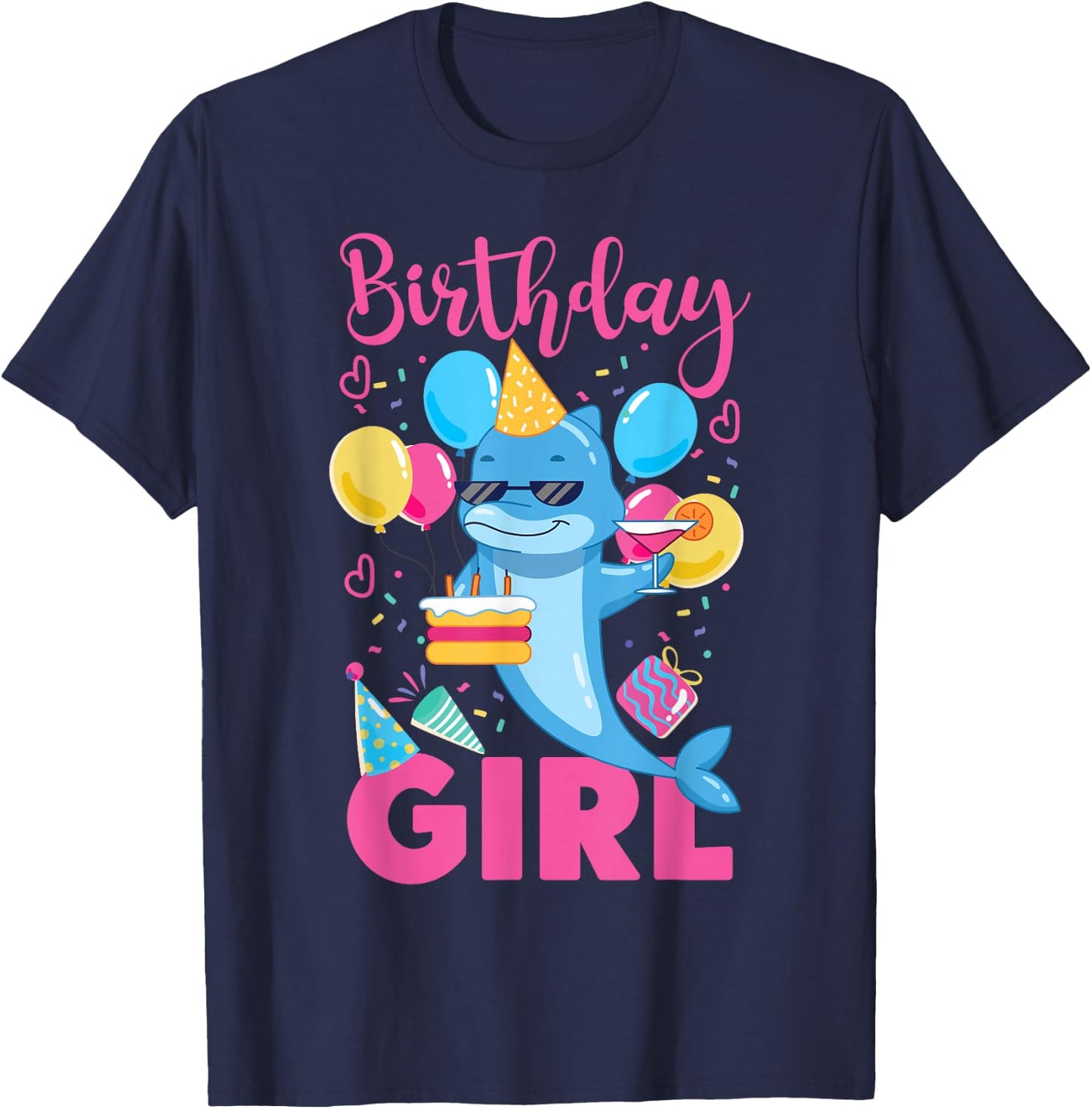 Dolphin Birthday Birthday Girl T-Shirt - T-Shirt | Navy