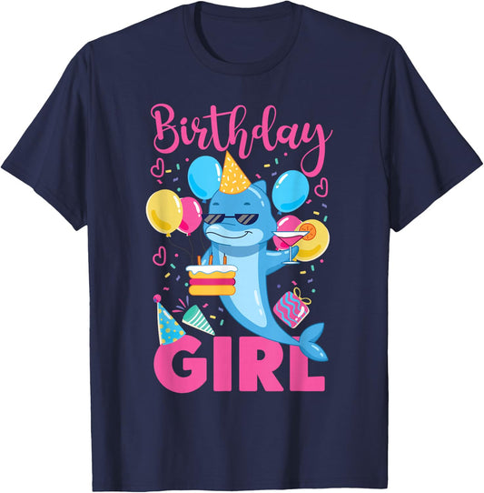 Dolphin Birthday Birthday Girl T-Shirt - T-Shirt | Navy