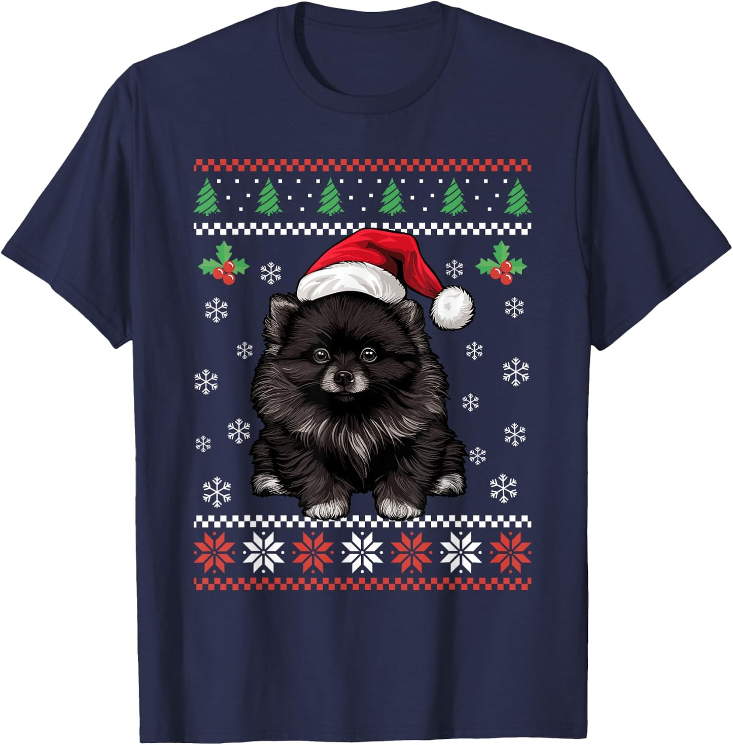 Black Pomeranian Ugly Christmas Sweater Xmas For Adults Kids T-Shirt - T-Shirt | Navy