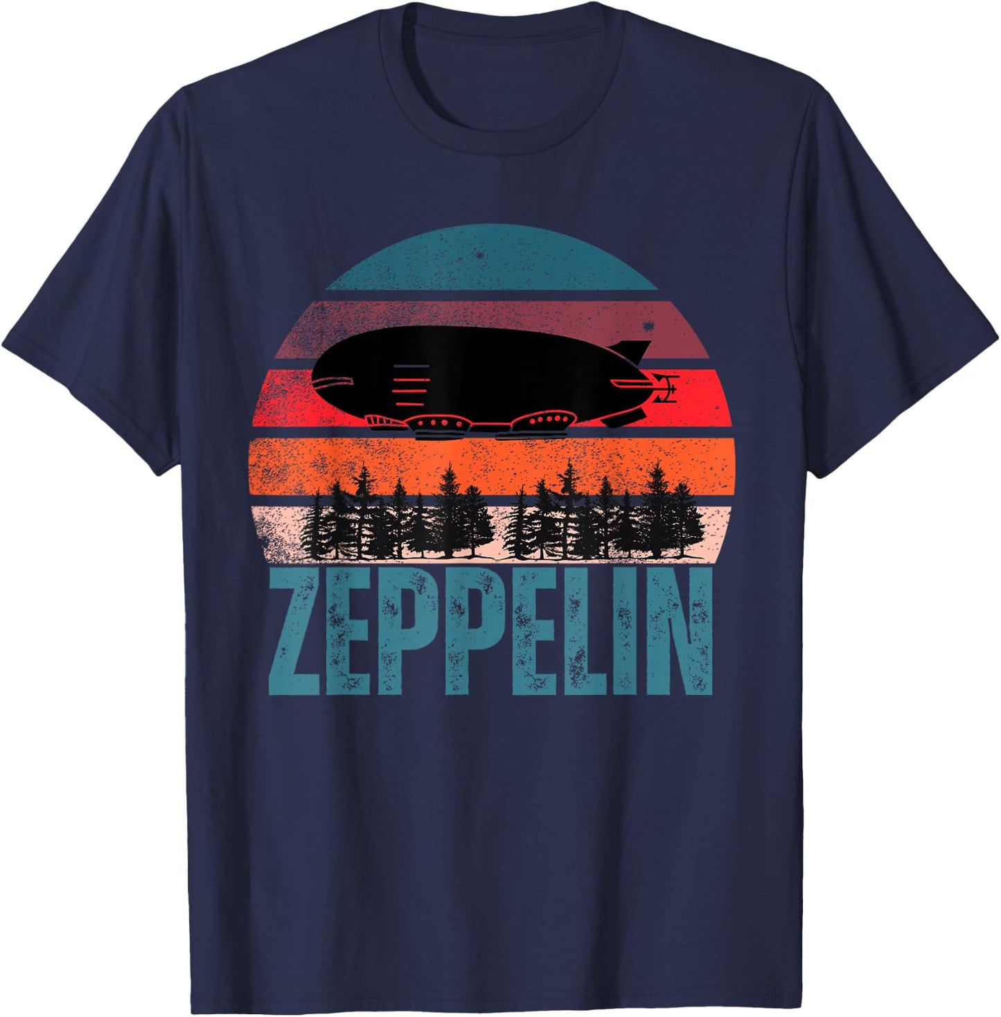 Retro Zeppelin 70s 80s Dirigible Airship Zepelin Zepplin T-Shirt - T-Shirt | Navy