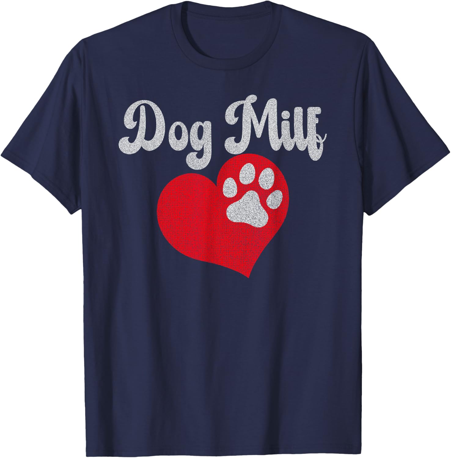 Vintage Dog Milf Cute Red Heart Dog Paw Dog Mom T-Shirt - T-Shirt | Navy
