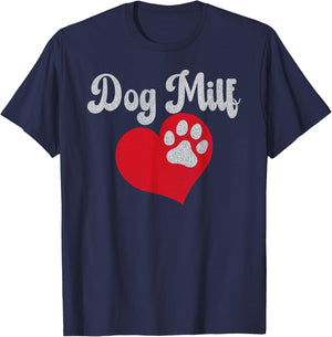 Vintage Dog Milf Cute Red Heart Dog Paw Dog Mom T-Shirt - T-Shirt | Navy