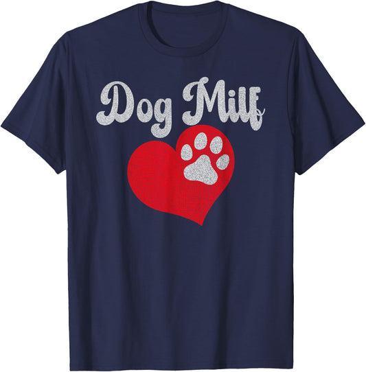 Vintage Dog Milf Cute Red Heart Dog Paw Dog Mom T-Shirt - T-Shirt | Navy