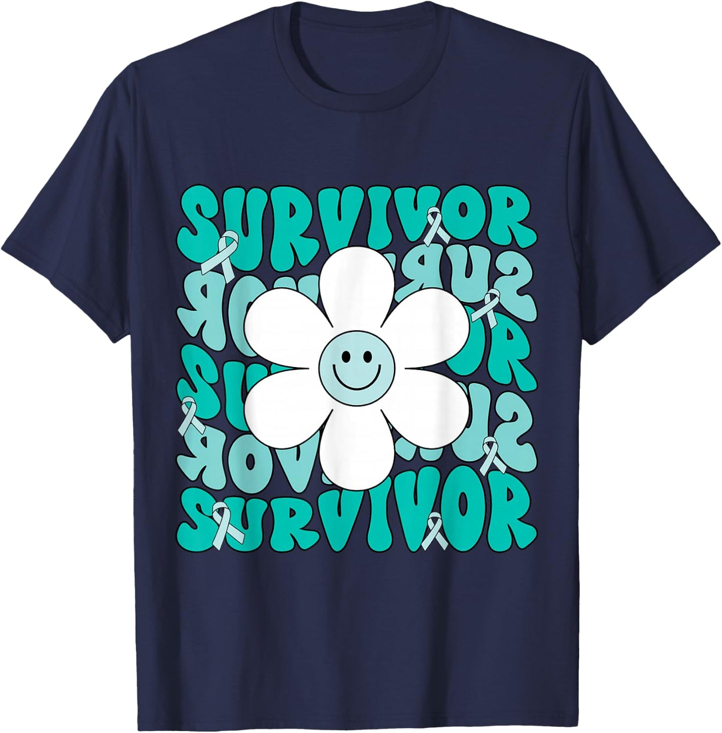 Ovarian Cancer Teal Ribbon Ovarian Cancer Survivor T-Shirt - T-Shirt | Navy