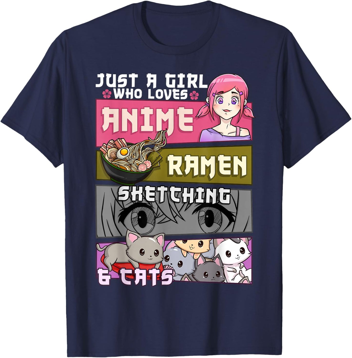 Ramen Cat Anime Sketching Just a Girl Who Loves Small T-Shirt - T-Shirt | Navy