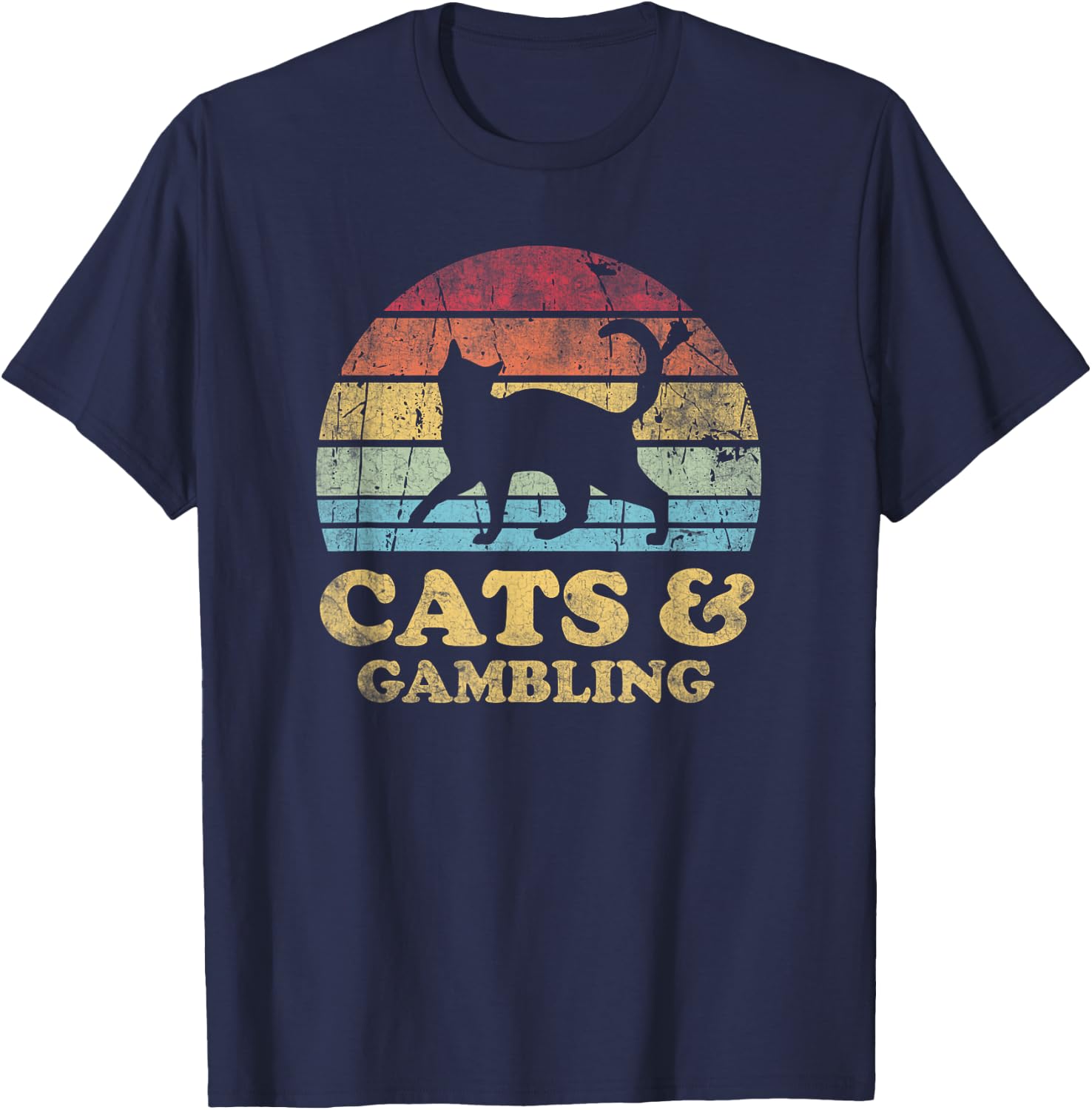 Funny Cats Gambling Vintage Distressed Retro Hobby T-Shirt - T-Shirt | Navy