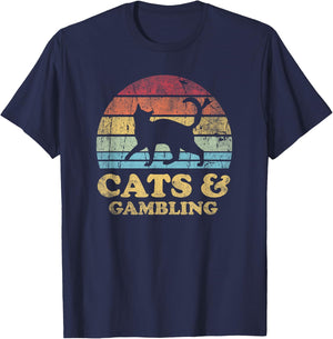 Funny Cats Gambling Vintage Distressed Retro Hobby T-Shirt - T-Shirt | Navy