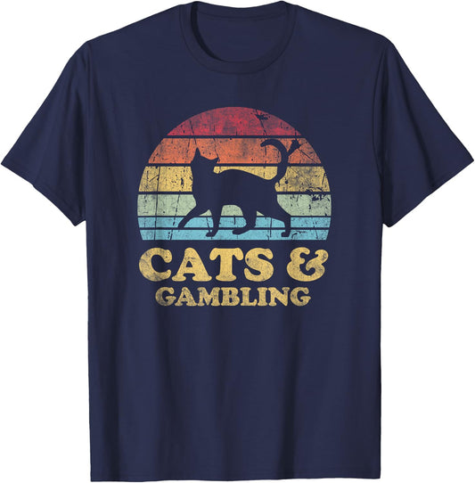 Funny Cats Gambling Vintage Distressed Retro Hobby T-Shirt - T-Shirt | Navy