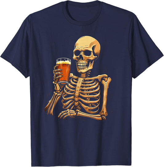 Skeleton Drinking Beer T-Shirt - T-Shirt | Navy