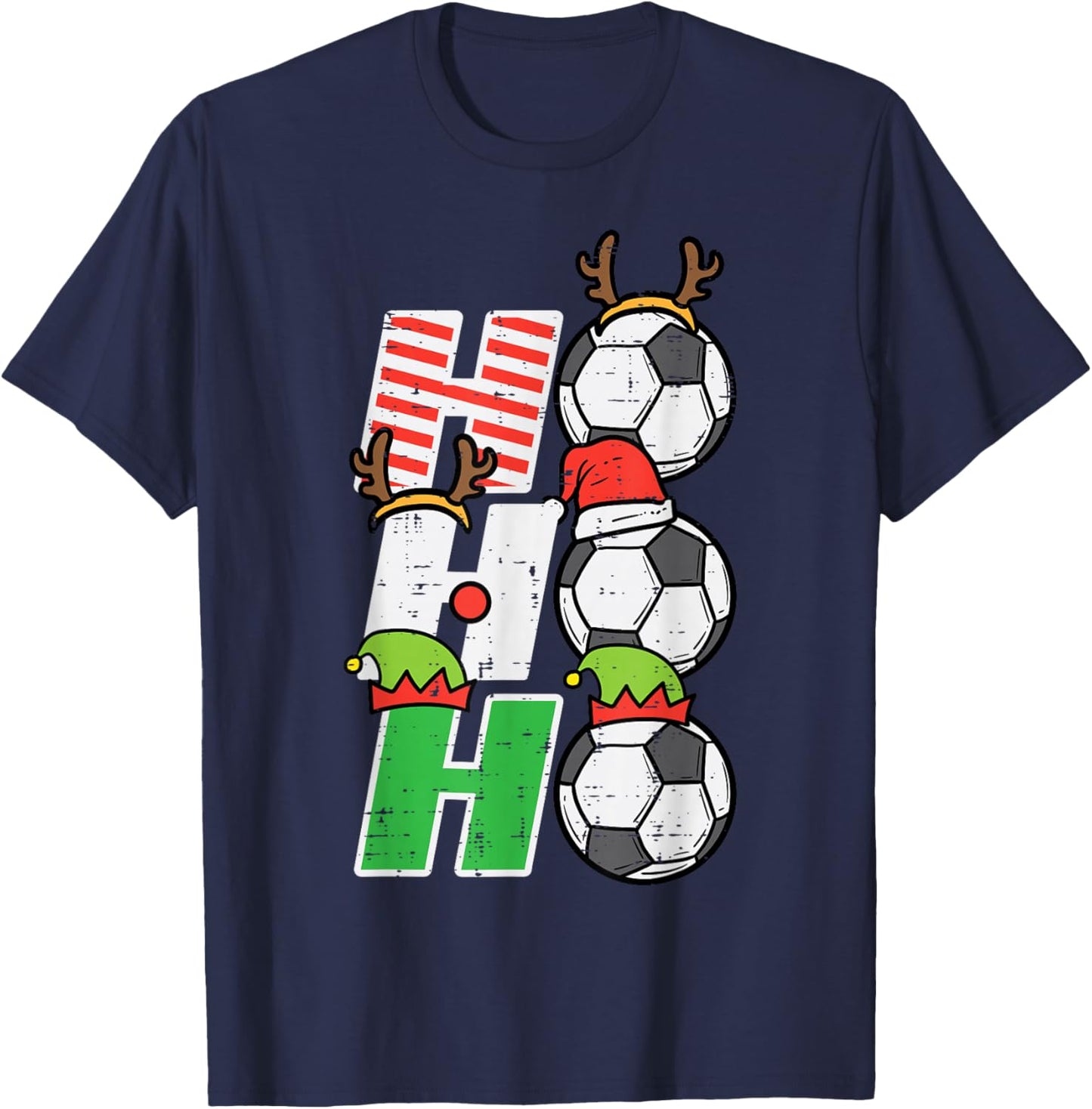 Christmas Football Ho Ho Ho Soccer Xmas Sport Men Women Kids T-Shirt - T-Shirt | Navy