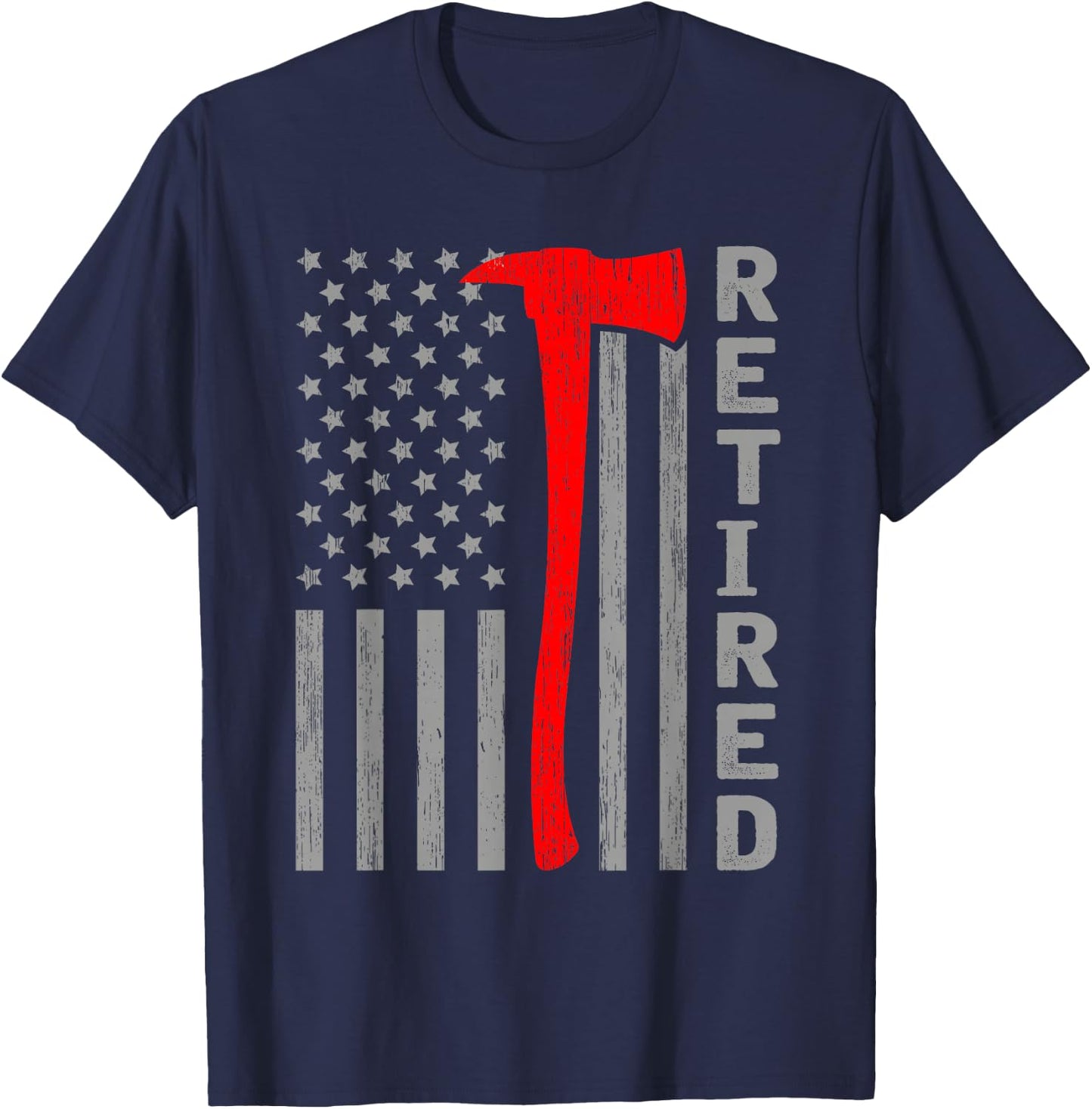 Funny Retired Firefighter USA Flag Fireman Retirement Outfit T-Shirt - T-Shirt | Navy