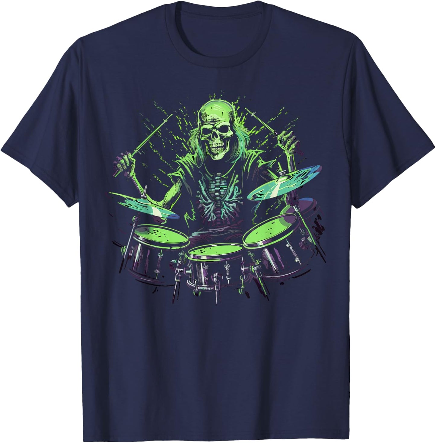 Skeleton Drummer Guy Rock And Roll Band Rock On Drum Kit T-Shirt - T-Shirt | Navy