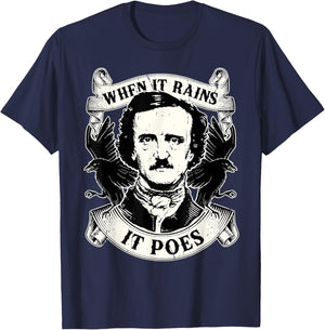 Edgar Allan Poe When It Rains It Poes Nevermore T-Shirt - T-Shirt | Navy