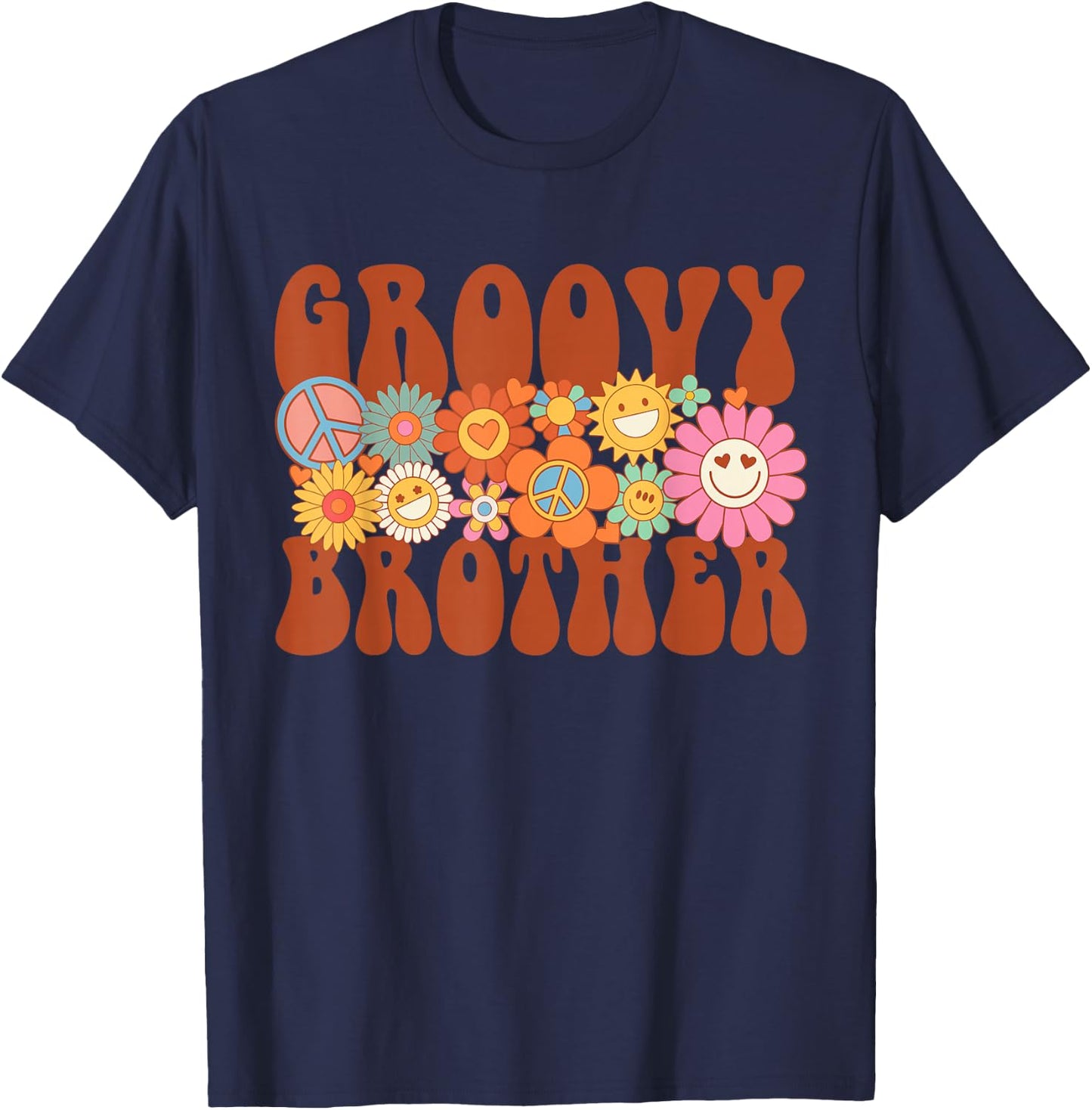 Retro Groovy Brother Matching Family Party Mother's Day T-Shirt - T-Shirt | Navy