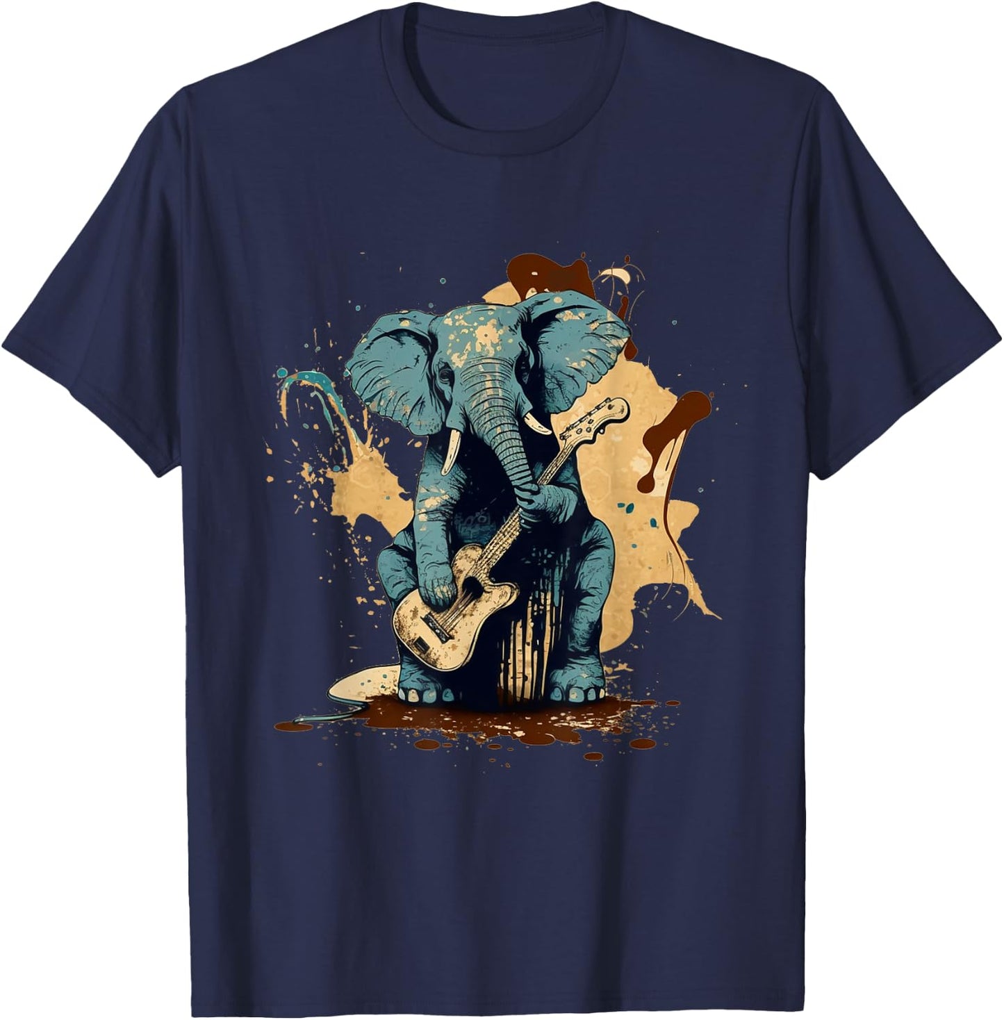 Rock & Roll Elephant playing a guitar T-Shirt - T-Shirt | Navy