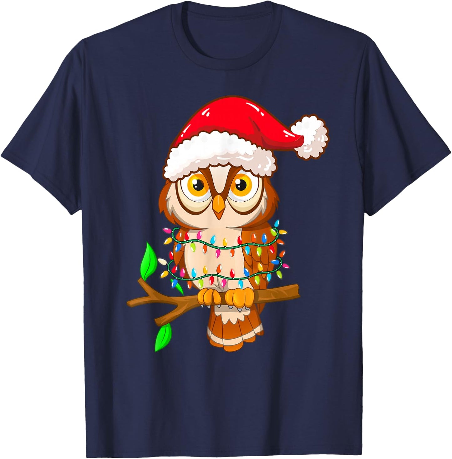 Christmas Lights Owl Wearing Xmas Hat - Cute Owl Lover Kids T-Shirt - T-Shirt | Navy