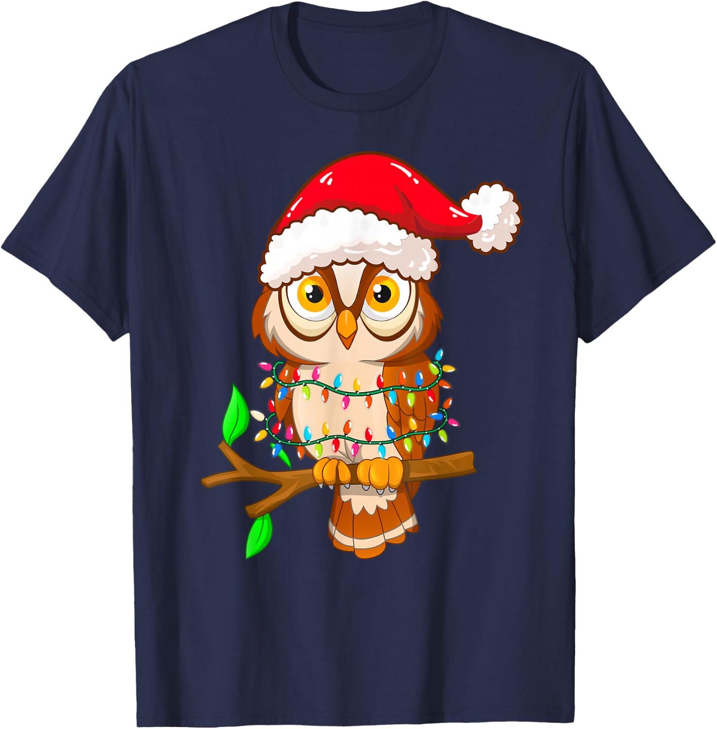 Christmas Lights Owl Wearing Xmas Hat - Cute Owl Lover Kids T-Shirt - T-Shirt | Navy
