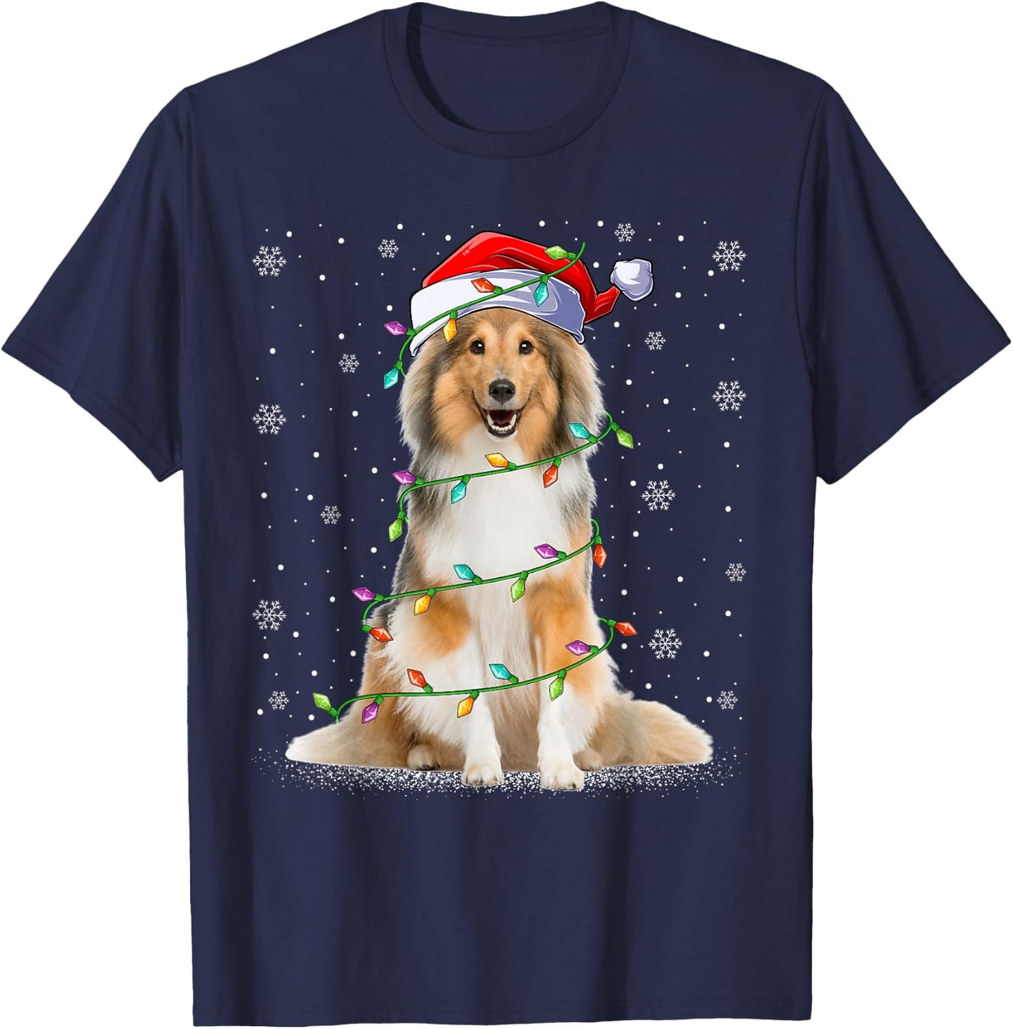 Sheltie Dog Lover Xmas Lighting Santa Sheltie Christmas Women Kids T-Shirt - T-Shirt | Navy