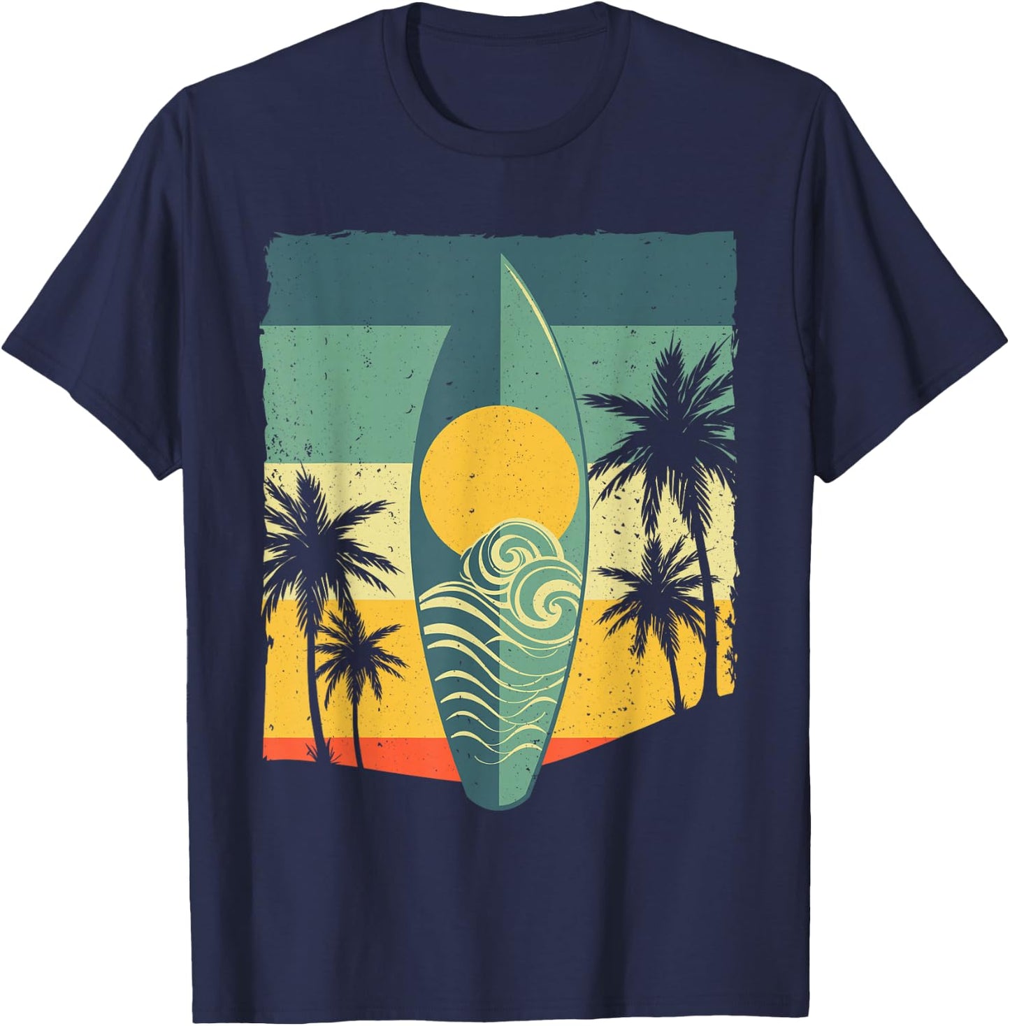Cool Surfboard Women Surfer Retro Surf Sunset Beach T-Shirt - T-Shirt | Navy
