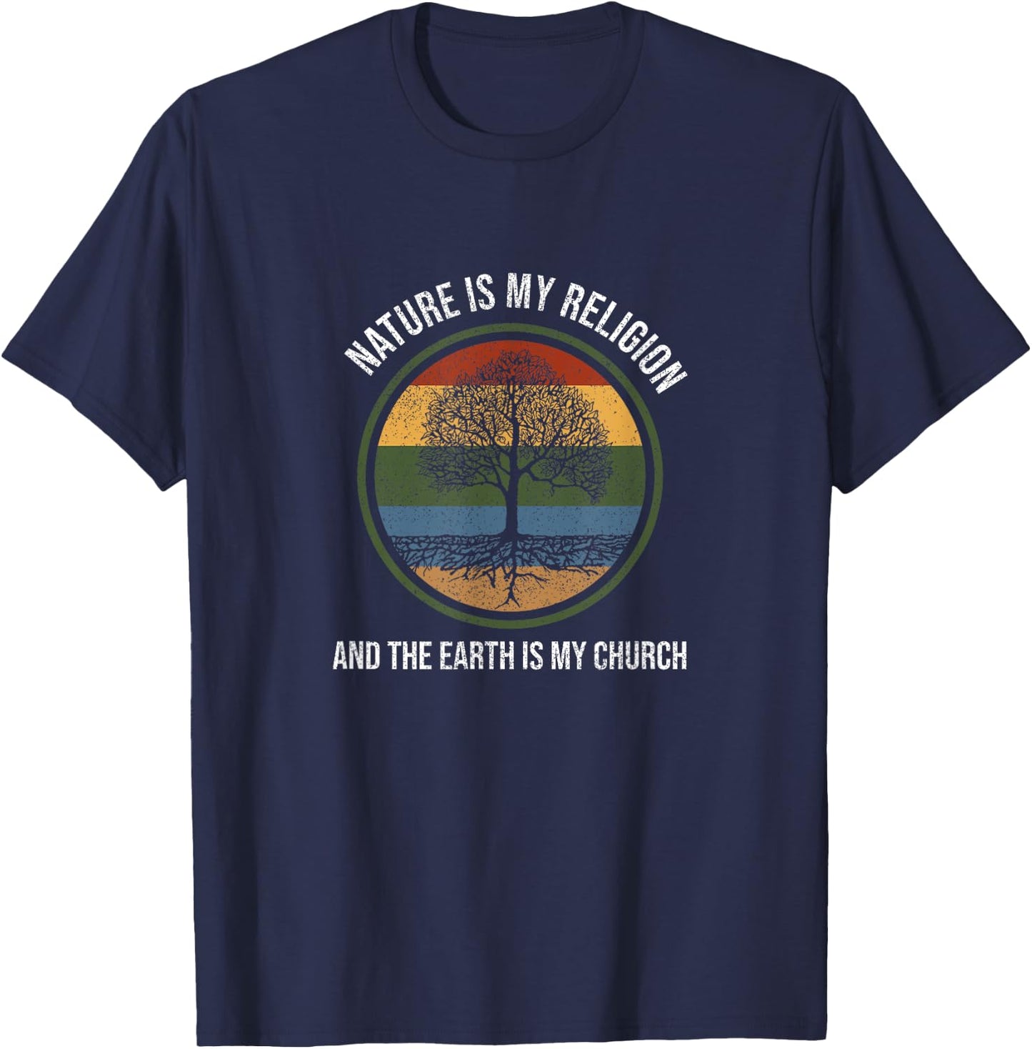 Nature Is My Religion Native American Day Support Graphic T-Shirt - T-Shirt | Navy