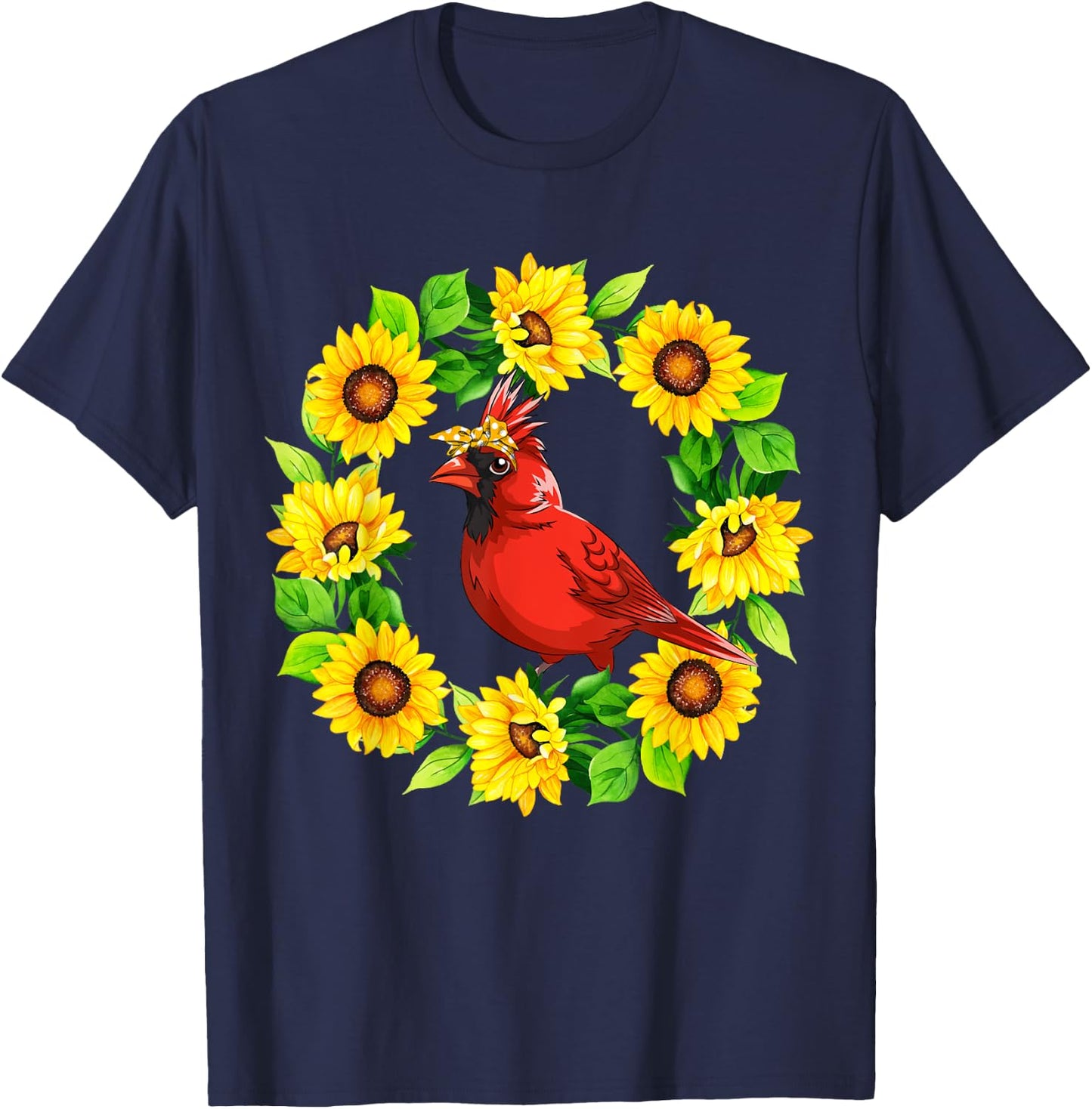 Cardinal Bird Bow Tie In Sunflowers Circle Animal Lover Kids T-Shirt - T-Shirt | Navy