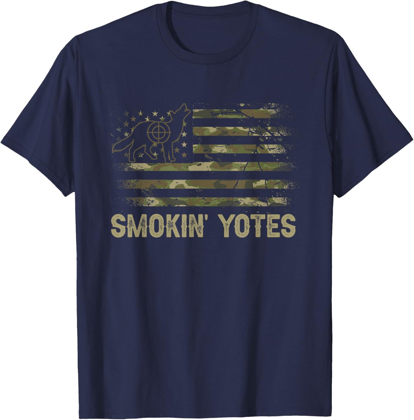 Coyote Hunting Patriotic American Flag Yote Hunter Coyote T-Shirt - T-Shirt | Navy