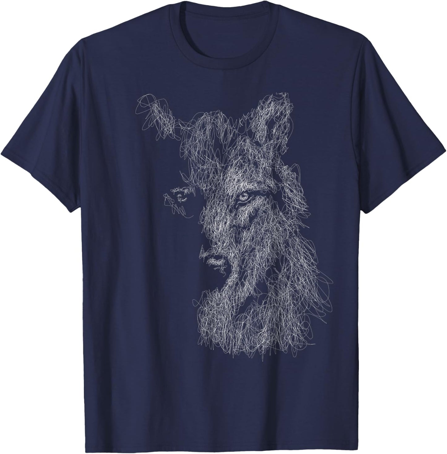 wolf scribble head art Face sketch for lover wolves wildlife T-Shirt - T-Shirt | Navy