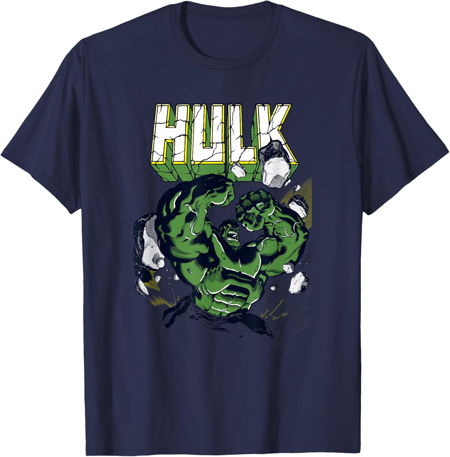 Marvel Comics Retro Classic Hulk Smashing Through Rubble T-Shirt - T-Shirt | Navy
