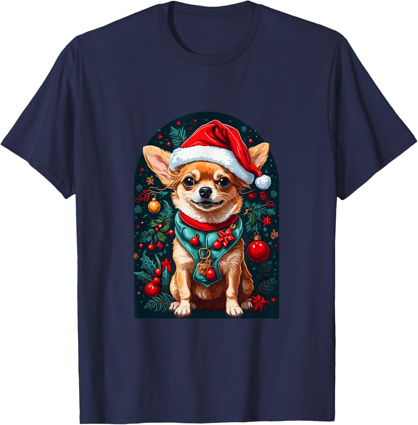 Funny Chihuahua with Santa Hat Xmas T-Shirt - T-Shirt | Navy