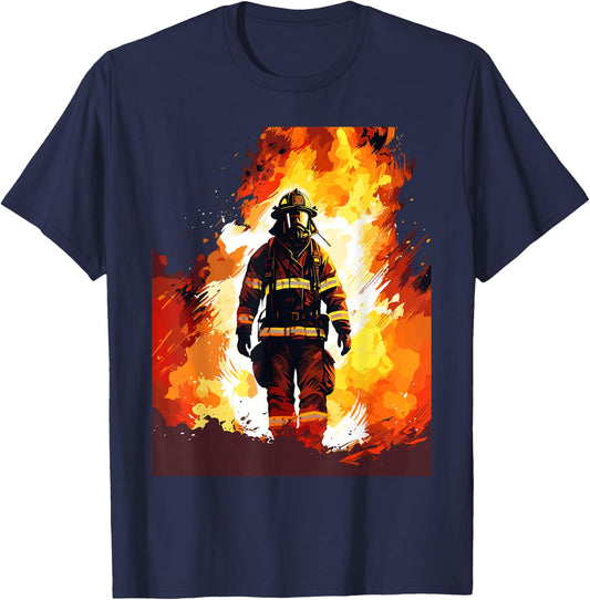 Firefighter Flames - Firefighter & Fireman T-Shirt - T-Shirt | Navy