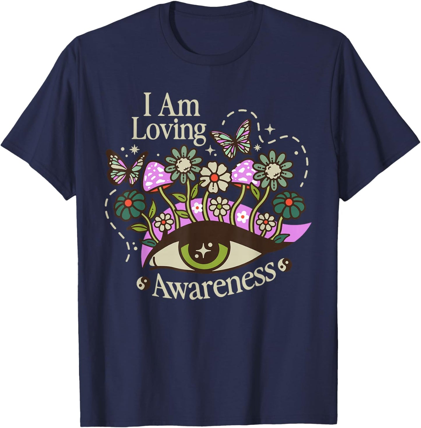 I Am Loving Awareness, Ram Dass Mantra, Mandala T-Shirt - T-Shirt | Navy