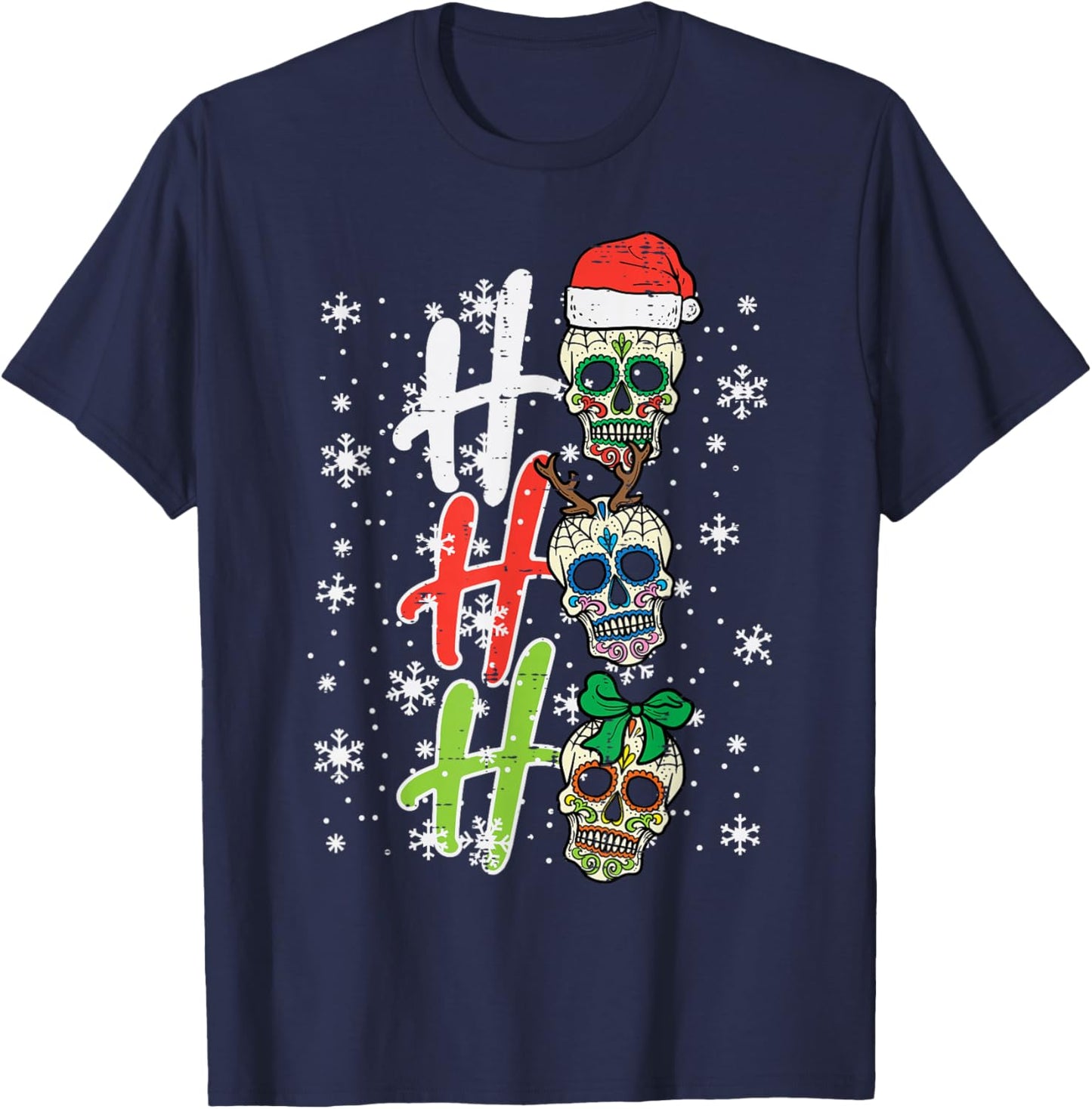 Christmas Sugar Skull Ho Ho Ho Xmas Mexican Men Women Kids T-Shirt - T-Shirt | Navy