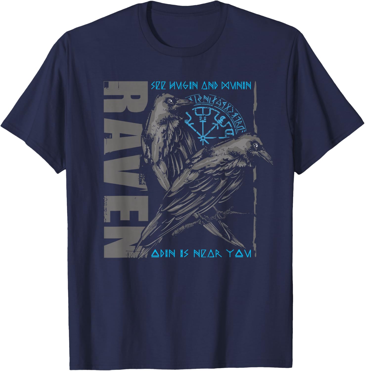 Valhalla Raven Ravens Odin's Runes Norse Compass Viking T-Shirt - T-Shirt | Navy