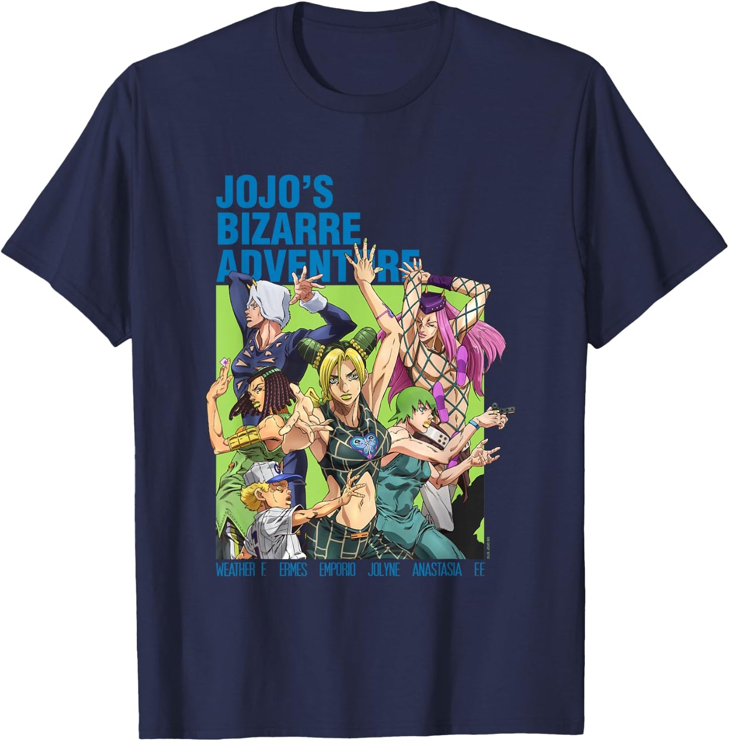JoJo's Bizarre Adventure Part 6 Stone Ocean Group Pose Anime T-Shirt - T-Shirt | Navy