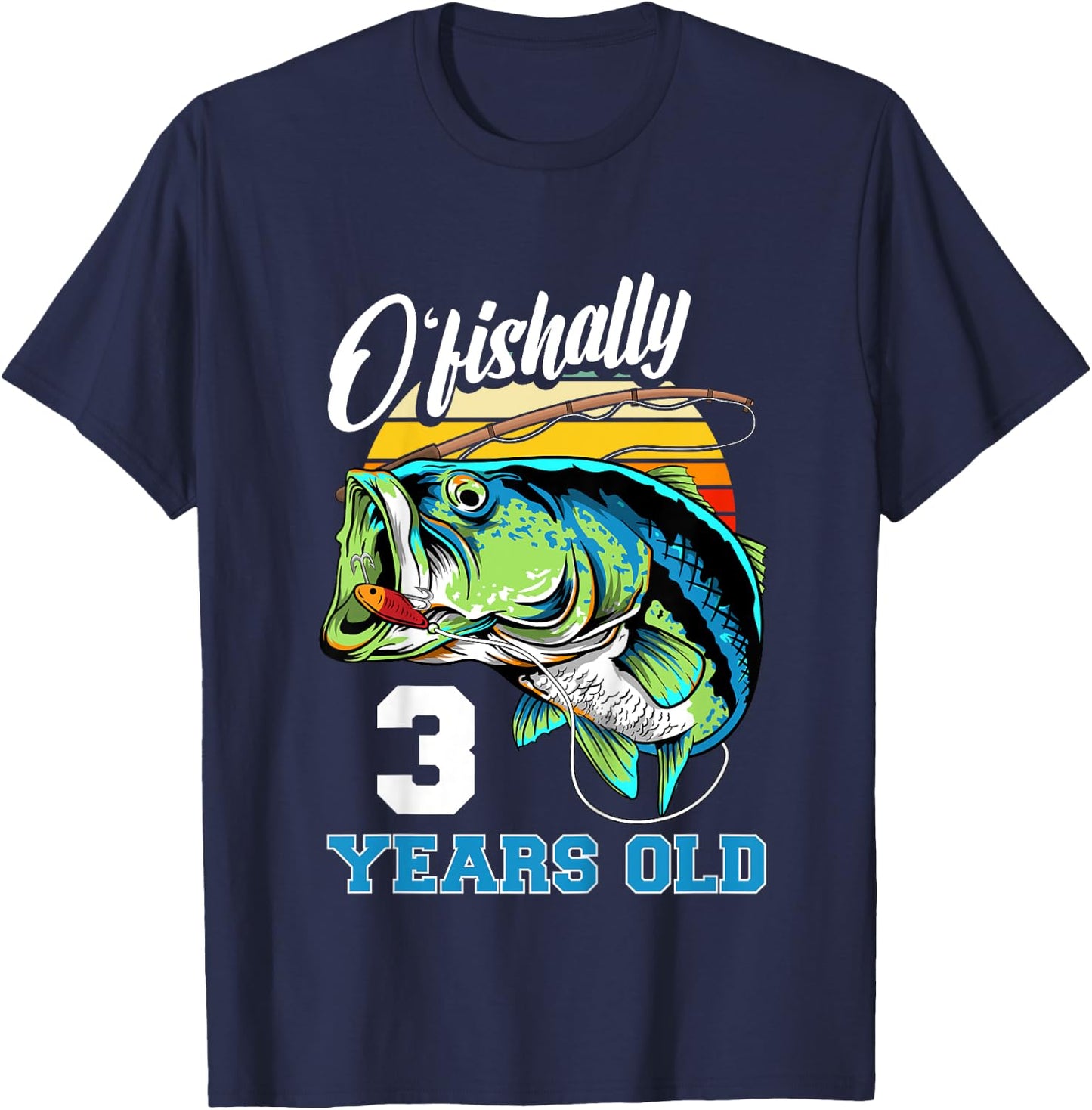 Ofishally 3 Years Old Fisherman 3rd Birthday Fishing T-Shirt - T-Shirt | Navy