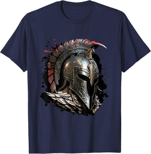 Spartan Helmet Warrior Gladiator Gym Fitness Workout T-Shirt - T-Shirt | Navy