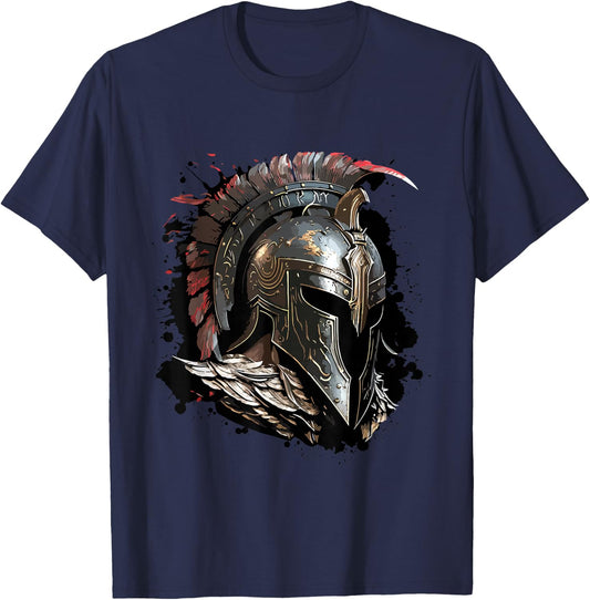 Spartan Helmet Warrior Gladiator Gym Fitness Workout T-Shirt - T-Shirt | Navy