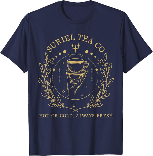 Suriel Tea Co, Spill The Tea Mystical Retro Floral Flowers T-Shirt - T-Shirt | Navy
